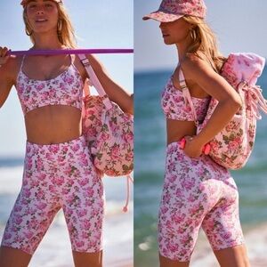LoveShackFancy x Bandier Pink Floral Sports Bra